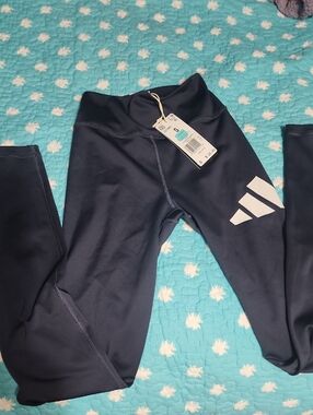 adidas Navy Blue Performance Leggings with White Logo